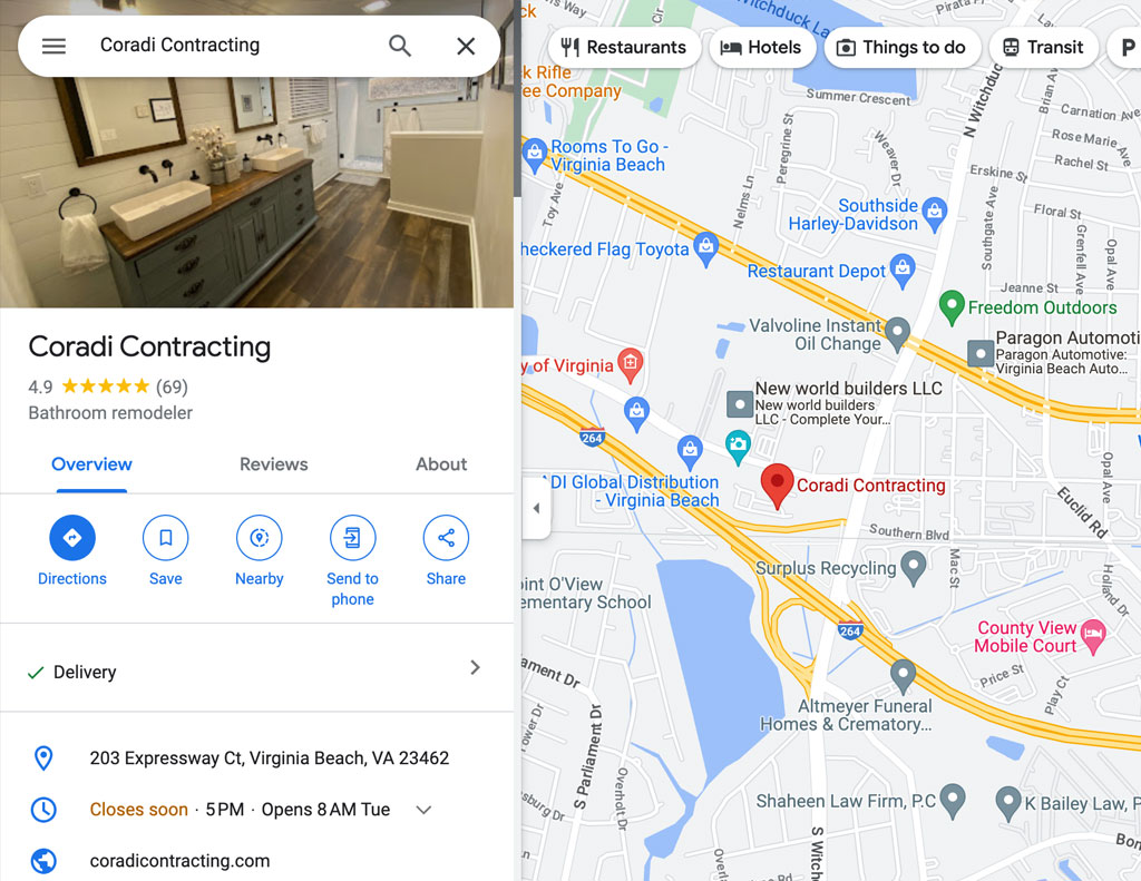 Google My Business Page for Coardi Contracting